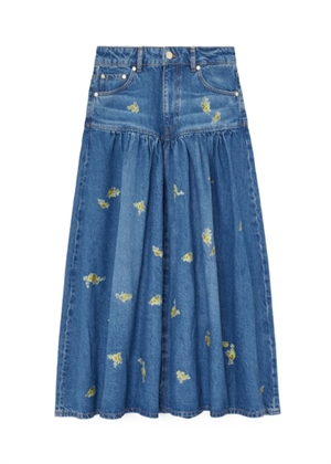 Printed flower denim long skirt Light Blue Vintage A1090198 Ganni 